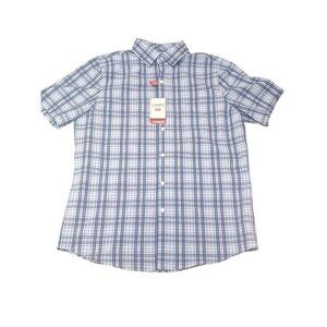 NWT Chaps Everyday Performance Mens Multi Blue Plaid Short Sleeve Shirt Sz LG
